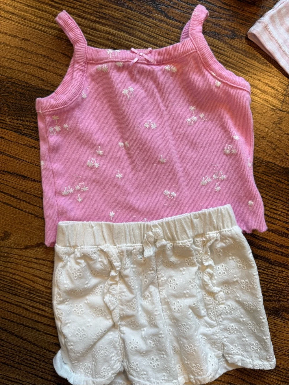 BUNDLE 12 Month Baby Girls Pink & White Summer Dress + Mix of Tops & Shorts